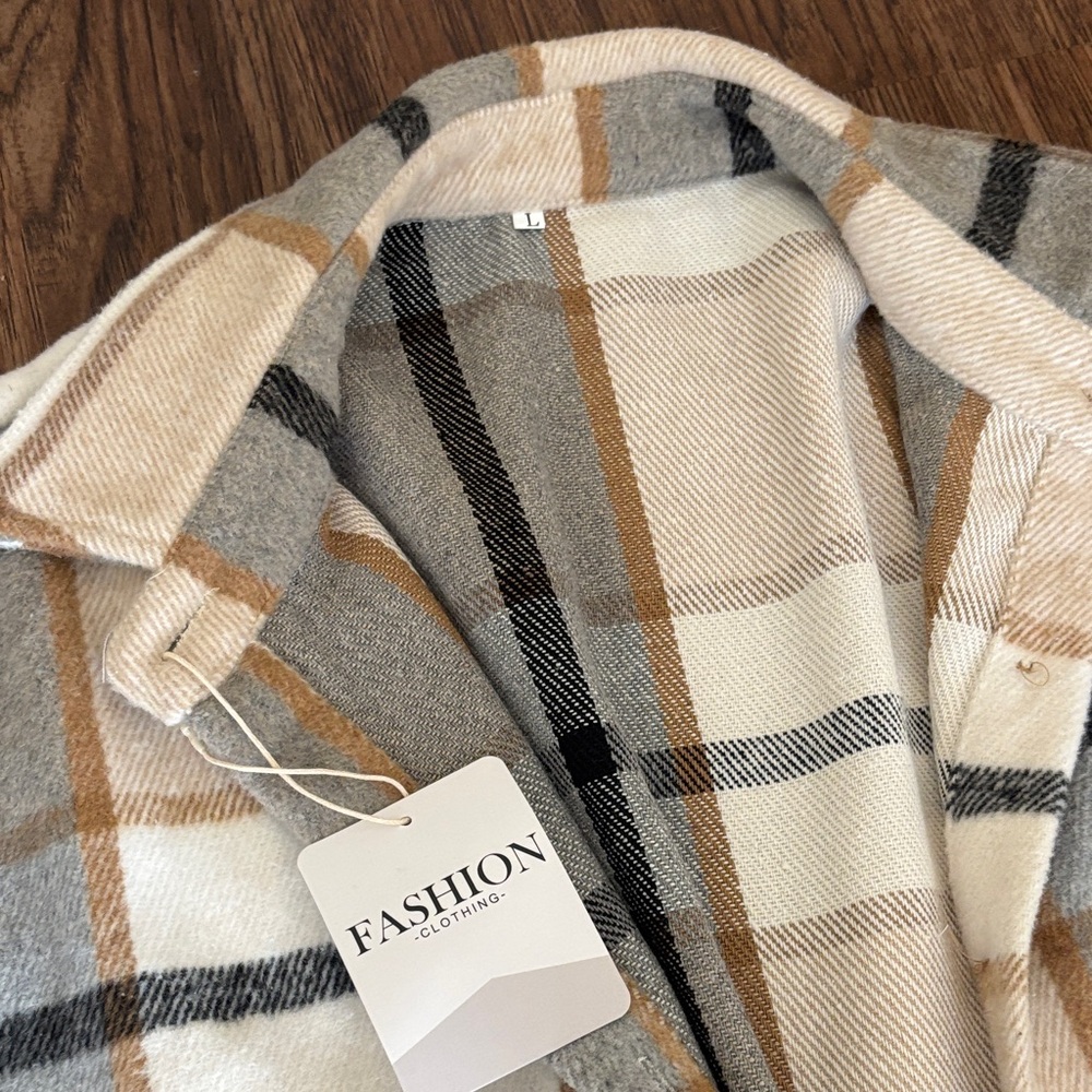 Plaid Button-Up Shacket - Picture 2 of 3